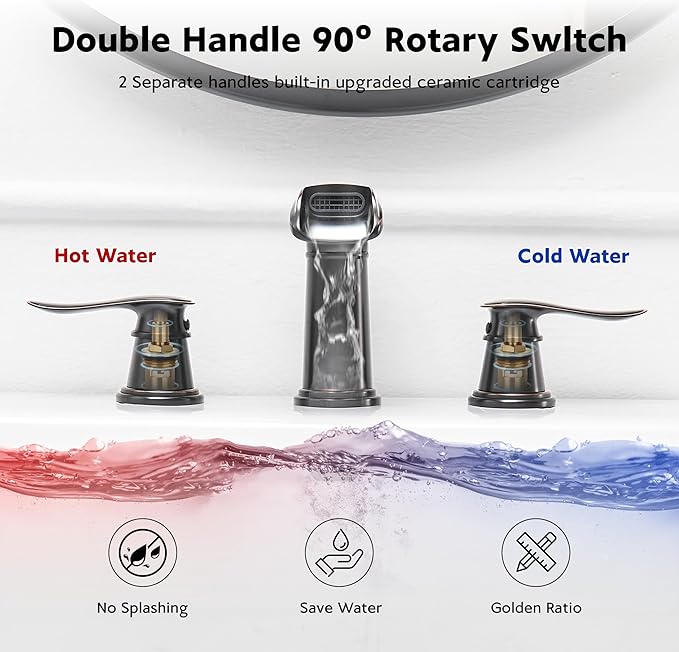 BWE Waterfall Bathroom Faucet, Oil Rubbed Bronze 8 Inch Widespread Bathroom Sink Faucet Two-Handle Waterfall with Pop-up Drain, for Vanity, Lavatory Sink