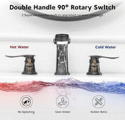 BWE Waterfall Bathroom Faucet, Oil Rubbed Bronze 8 Inch Widespread Bathroom Sink Faucet Two-Handle Waterfall with Pop-up Drain, for Vanity, Lavatory Sink