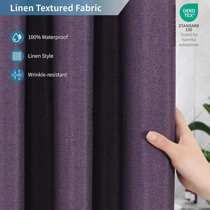 Waterproof Fabric Shower Curtain,No Liner Needed,72x72,Purple | 2-in-1 Design,Linen Textured,100% Waterproof TPU-Laminated Backing,Magnetic Weighted,Machine Washable,For Bathroom,Hotel