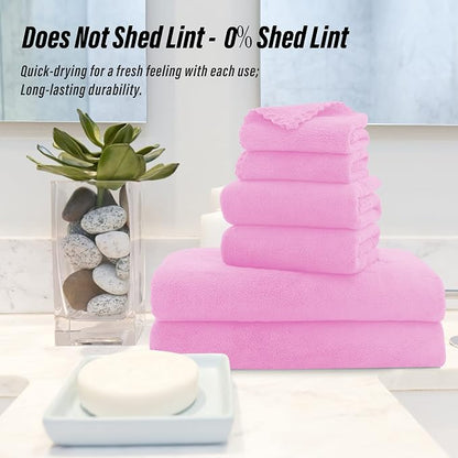 MOONQUEEN Ultra Soft Microfiber Coral Velvet Towel Set - Quick Drying - 2 Bath Towels, 2 Hand Towels, 2 Washcloths - Frozen Berry, 6 Pcs