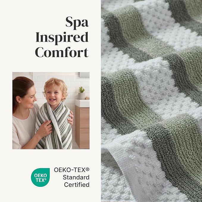 Modern Threads Pax 6-Piece Reversible Yarn Dyed Jacquard Towel Set - Bath Towels, Hand Towels, & Washcloths - Super Absorbent & Quick Dry - 100% Combed Cotton, Ivy