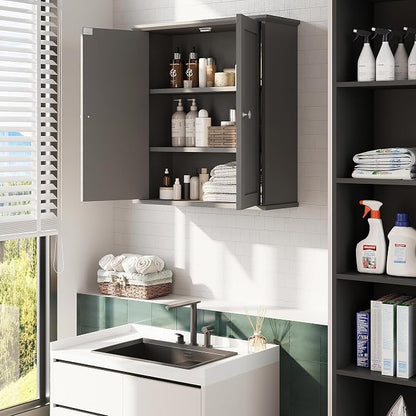 Bathroom Wall Cabinet, Bathroom Cabinet Wall Mount, Over Toilet Space Saver Storage Cabinets Wall Mounted, Wood Medicine Cabinets with Doors, Grey