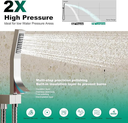 Longriver S200 Shower Faucet Set, Shower System Bathroom High Pressure 12 Inches Rainfall Shower Head with Handheld Spray, Wall Mounted Shower Fixtures with Shower Valve and Trim Kit, Brushed Nickel