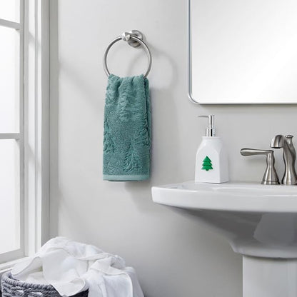 SKL Home Fall/Winter/Christmas Wispy Trees Hand Towel Set-2pc, Sage | 100% Cotton. 550 GSM. Soft & absorbent jacquard. Great for the bathroom, kitchen or bar, lodge/cabin décor & gifting.