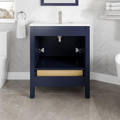 Eviva London 30 in. Blue Single Sink Bath Vanity with Carrara Quartz Top and Undermount Porcelain Sink
