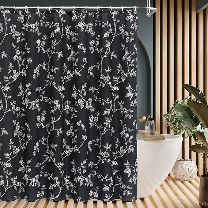 MitoVilla Extra Long Cotton Floral Shower Curtain for Bathroom,72 x 84 | Extra Long BoHo Cottagecore Spring Shower Curtains, Modern Farmhouse Country Plant Leaves Bathroom Décor, 72 x 84