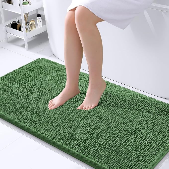 OLANLY Bathroom Runner Rugs 44x24, Extra Soft Absorbent Chenille Bath Rugs | Olive Green, Quick-Drying Rubber Backing, Washable Long Bath Mat for Bathroom Floor, Tub and Shower, Home Decor Accessories