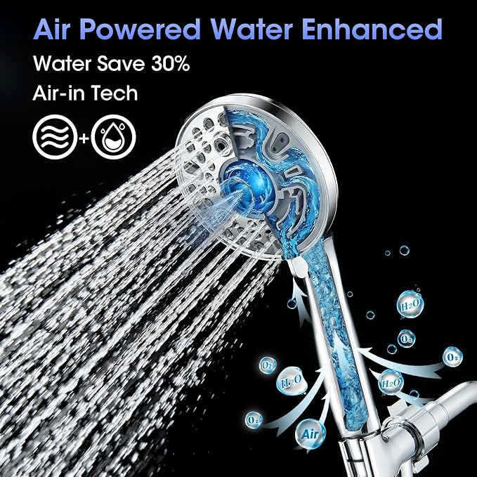 Shower Head with Handheld, High Pressure 10 Spray Modes, Chrome | Built-in Pause Function, Power Wash Mode, Anti-Clog Nozzles, 71 Inch Stainless Steel Hose, Adjustable Overhead Bracket