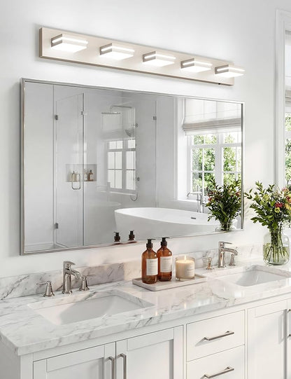 VOLISUN Modern Bathroom Vanity Light Fixtures (5-Light, 40-Inch), Brushed Nickel LED Bathroom Light Fixtures Over Mirror, 360°Rotatable Head, LED Vanity Lights for Bathroom (Cool White 6000K)