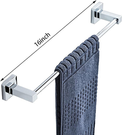 Chrome Bathroom Hardware Set 4 Pieces,Towel Bar Set Stainless Steel Wall Mounted, Includes 16In Hand Towel Bar, Towel Ring, Robe Towel Hooks,Toilet Paper Holder, Bathroom Towel Rack Set