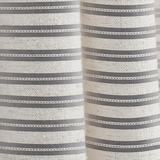Farmhouse Striped Shower Curtain Horizontal Grey Vintage Linen 72"W X 72"L | Striped Shower Curtains with Linen Texture for Bathroom Decor