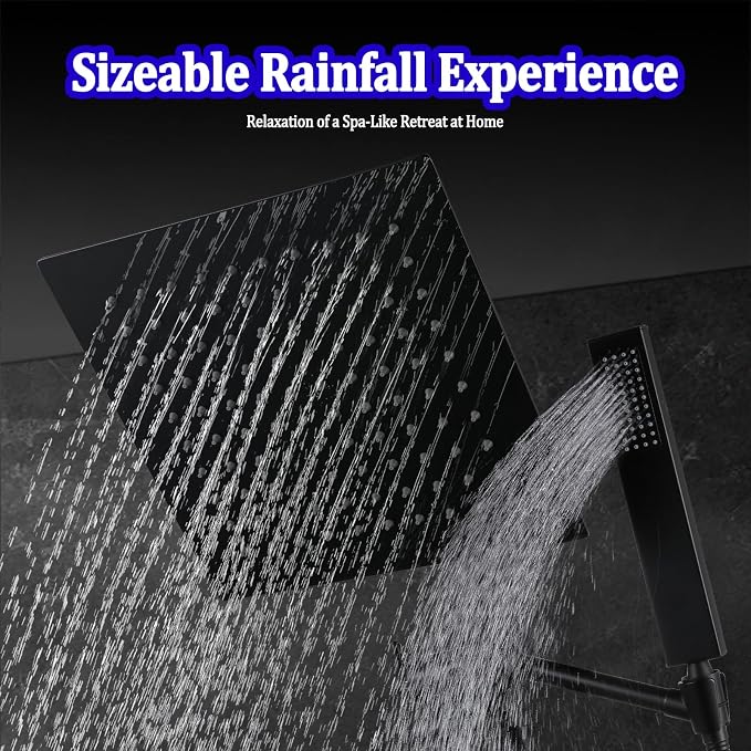 All Metal Rain Shower Head with Handheld Combo, YDmeet 10 Inch Rainfall Shower Head, Stainless Steel Hand Wand, 3 Setting Diverter, Adjustable Extension Arm w/Lock Joints, 71" Extra Long Hose, Black
