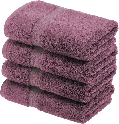 SUPERIOR Egyptian Cotton Plush & Absorbent, Hand Towel Set of 4, Plum | Quick Dry, Soft Luxury Towel Set, Bath Essentials for Bathroom, Guest Bath, Spa, 4 Piece Set, Madeline Towels