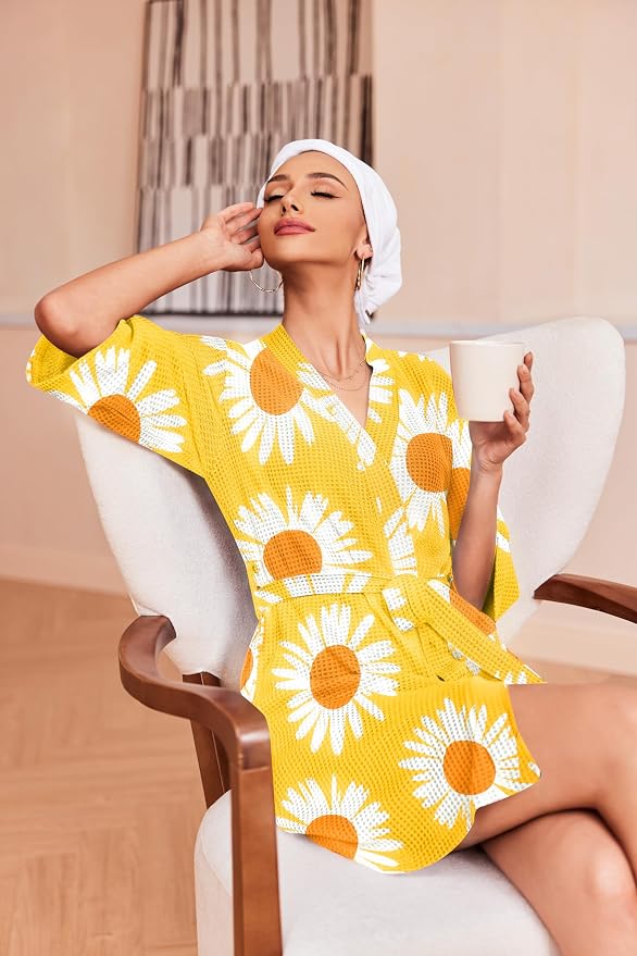 Ekouaer Robes for Women Waffle Knit Bathrobe Soft Lightweight Knee Length Loungewear S-XXL