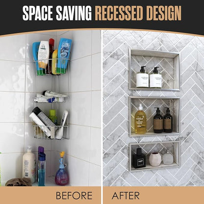 Shower Niche Recessed Bathroom Storage Inset Shelves Soap Box 12x20 + 12x6 | Houseables Shower Niche Insert Tile Ready, in Wall Shelf, Cubby Inserts, Recessed Shampoo Caddy, Built in Nook, Prefab
