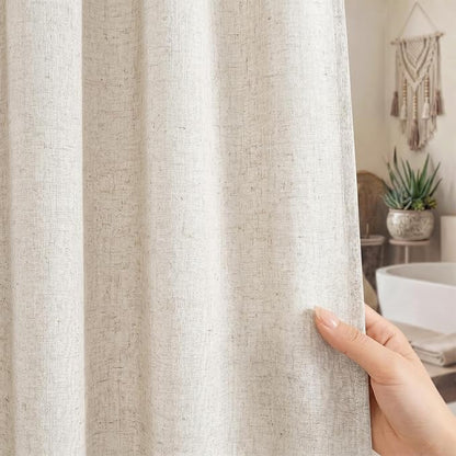Natural Linen Shower Curtain Farmhouse Bathroom Decor 36x72 Inches | Boho Bathroom Decor,12 Sturdy Stainless Steel Sliding Hangers,Rustic Country Style,Linen Shower Curtains for Bathroom