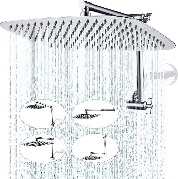 G-Promise 14 Inch All Metal Rain Shower Head with Extension Arm | Built to Last, Rust Resistant, Easy to Install, Adjustable, Full Body Coverage Large Rainfall Shower Head, Daily SPA