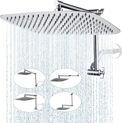 G-Promise 14 Inch All Metal Rain Shower Head with Extension Arm | Built to Last, Rust Resistant, Easy to Install, Adjustable, Full Body Coverage Large Rainfall Shower Head, Daily SPA