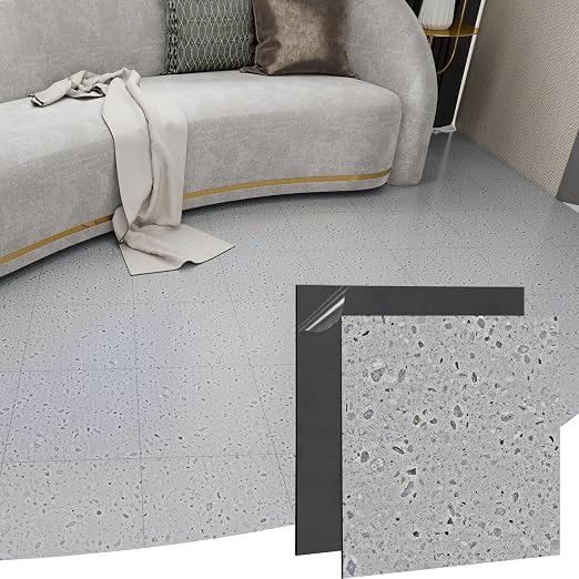 Peel and Stick Floor Tile 10-Pack 12 x 12 inch,Self-Adhesive Waterproof Vinyl Flooring Plank for Bathroom,Kitchen,Dining Room,Bedrooms,Cover 10 Sq. Ft,Modern Terrazzo