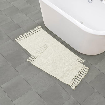 French Connection Nellore Bathroom Rugs, Set of 2 Woven and Beaded Bathroom Mats, Durable Bath Rugs, Thick Bath Mats for Bathroom and Shower Rugs, 17" x 28" and 20" x 38", Ivory