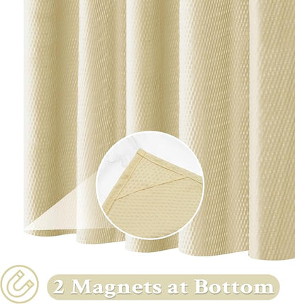 Tititex Solid Beige Cloth Fabric Shower Curtain Liner with 2 Magnets - Texture Soft Hotel Quality Waterproof Shower Liner, Light-Weight & Machine Washable 72x78 inch