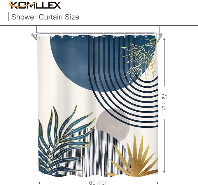 Mid Century Boho Abstract Modern Sun Minimalist Bathroom Shower Curtain Set | 60Wx72L Arch Curve design, waterproof HD print with fast-drying fabric and 12 hooks.