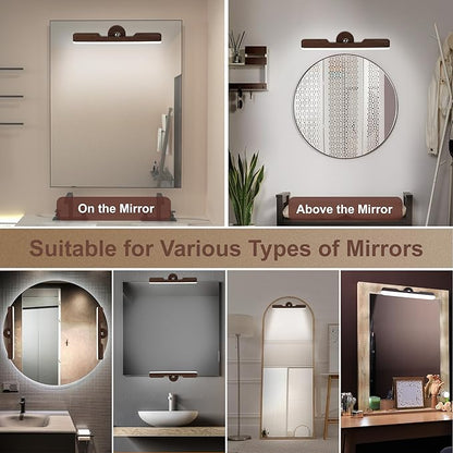 2 Pack Vanity Lights for Mirror with 4000mAh Rechargeable Battery, Touch Control Dimmable Makeup Light with 3 Color Modes, Magnetic 360° Adjustable LED Bathroom Mirror Light, Dark Wood