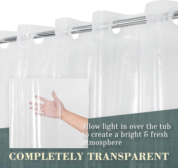 No Hook PEVA Shower Curtain or Liner, Standard Size 71 x 74, Clear | 8G Heavy Duty, Clear Bathroom Shower Curtain, No Hooks Required, Waterproof Plastic & PVC Free