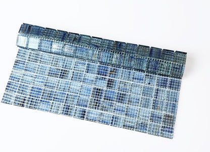 8 Sheets Glass Mosaic Tiles Backsplash, 12” x 12” Light Blue Backsplash Tile for Kitchen Bathroom Swimming Pool Shower Wall (8 sq.ft)