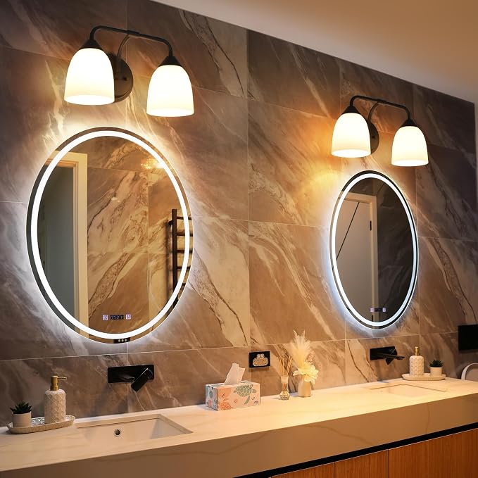 Black 2-Light Traditional Bathroom Vanity Light Fixtures Over Mirror, Modern Vanity Lights for Living Room, Standard E26 Base, Textured Black