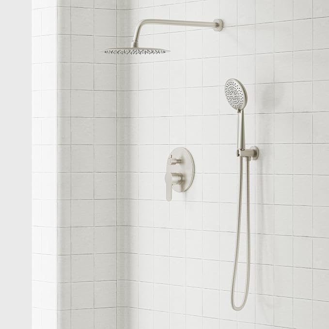 Gabrylly Shower System, Shower Faucet Set with Pressure Balance Shower Valve, 10" Rain Shower Heads with Handheld Spray, Wall Mounted Shower Fixtures, High Pressure Shower Head Set, Brushed Nickel