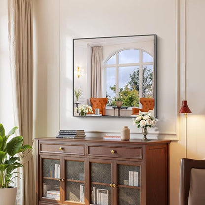 YIROMAN Bathroom Mirror 36"x36",Black Bathroom Mirrors for Over Sink with Aluminum Frame, Square Vanity Mirror with Right Angle, Wall Mirror for Oversink, Vanity, Bedroom, Living Room