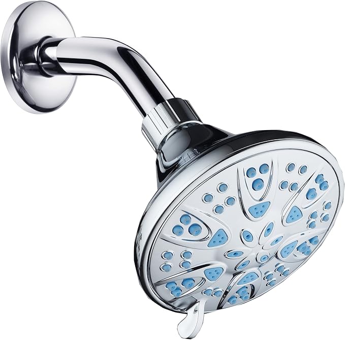 AquaDance Antimicrobial – Anti-Clog High-Pressure 6-Setting Shower Head with Microban Nozzle Protection from Growth of Mold, Mildew & Bacteria for Stronger Shower! 4" Aqua Blue | More Power, Better Shower Hygiene! Lifetime Antimicribial Nozzle Protecti...