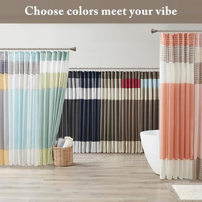 Madison Park Bathroom Shower Curtain 72 x 84 Extra Long, Faux Silk, Natural | Modern Classic, Light Sheen, Pieced, Striped, Microfiber, Machine Washable, OEKO-TEX Certified, Amherst