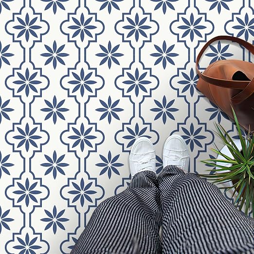 MORCART Peel and Stick Floor Tile, Vinyl Flooring Waterproof, DIY Flooring for Bathroom, Kitchen, Fireplace, Pet House, Stairs, Bedrooms, Wall (40PCS,7.87" x 7.87",Blue)