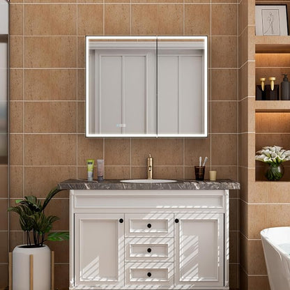 36" X 30" LED Mirrored Medicine Cabinet, Bathroom Medicine Cabinets with Lights for Bathroom, Defogging Function Mirror Cabinet, Medicine Cabinet with USB Port & Outlet, Double Doors