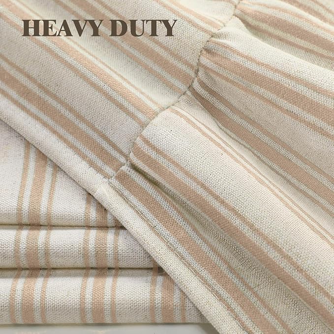 Farmhouse Shower Curtain Ruffle Linen Cream-Beige Stripe 72"W x 96"L | Farmhouse Boho, Striped, Bottom Ruffle, Linen Fabric, Rustic, Country, Natural Look, Washable, for Bathroom Bathtub