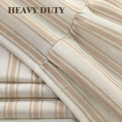 Farmhouse Shower Curtain Ruffle Linen Cream-Beige Stripe 72"W x 96"L | Farmhouse Boho, Striped, Bottom Ruffle, Linen Fabric, Rustic, Country, Natural Look, Washable, for Bathroom Bathtub