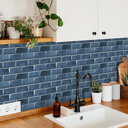 10 Sheets Thicker Peel and Stick Backsplash, Peel and Stick Tiles, Marble Look Wall Tiles Backsplash for Kitchen and Bathroom, Livingroom, 12"x9.8", Blue