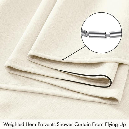 ANRODUO Ivory Extra Long Linen Fabric Shower Curtain Set - W72xL96 | Farmhouse Shower Curtain with 12 Metal Hooks, Waterproof Heavy Duty, Button Hole Design, Machine Washable for Bathroom