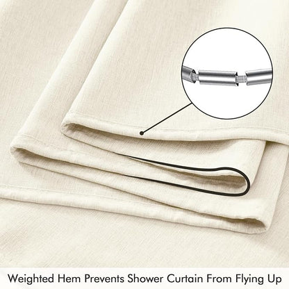 ANRODUO Ivory Extra Long Linen Fabric Shower Curtain Set - W72xL108 | Farmhouse Shower Curtain with 12 Metal Hooks, Waterproof Heavy Duty, Button Hole Design, Machine Washable for Bathroom