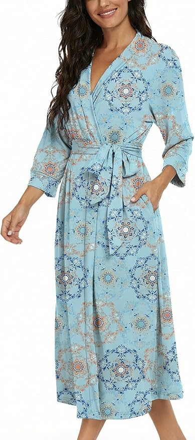 VINTATRE Women Kimono Robes Long Knit Bathrobe Lightweight Soft Knit Sleepwear V-neck Casual Ladies Loungewear