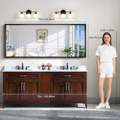 CIRCUMI 72"x30" Brushed Black Bathroom Mirror, Double Sink Vanity Mirror | Chunky Box Metal Frame, Shatterproof, Tempered Glass, Bathroom Remodel&New Home, Large Rectangular Mirror for Living Room