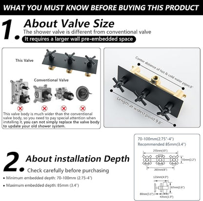 3 Handle Shower Faucet Set, Matte Black 3 Handle Tub and Shower Faucet Combo Bathtub Shower Faucets Completes