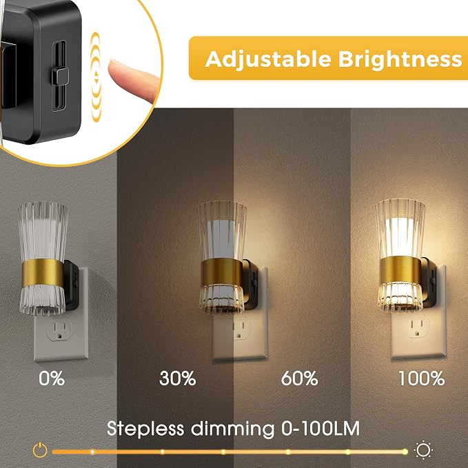 L LOHAS LED Night Light Night Lights Plug into Wall 3000K Soft Warm 0-100LM | Adjustable Modern Night Lights, Automatic Nightlights Pulg in with Dusk to Dawn Sensor for Rooms Bathroom Hallway Decor