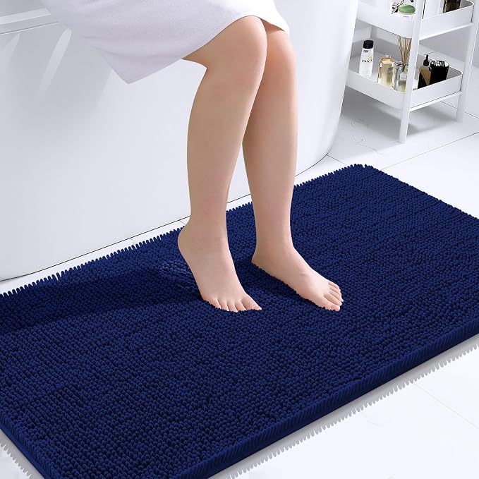 OLANLY Bathroom Runner Rugs 45x27, Extra Soft Absorbent Chenille Bath Rugs | Navy, Quick-Drying Rubber Backing, Machine Washable Long Bath Mat for Bathroom Floor, Tub and Shower, Home Decor Accessories