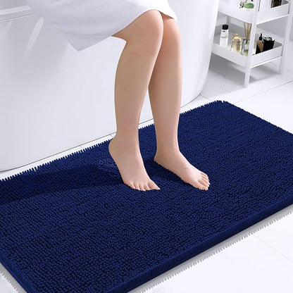 OLANLY Bathroom Runner Rugs 40x24, Extra Soft Absorbent Chenille Bath Rugs | Navy, Quick-Drying Rubber Backing, Machine Washable Long Bath Mat for Bathroom Floor, Tub and Shower, Home Decor Accessories