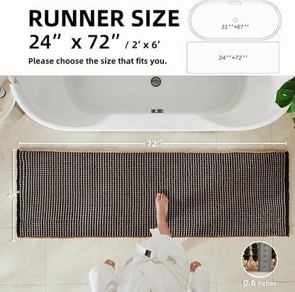 TYUU Waffle Runner Rug Bathroom, Long Boho Bath Mat, 72x24 Khaki & Black | Super Absorbent Quick Dry Bath Rug, Non-Slip Backing, Soft Waffle Washable Farmhouse Bathroom Mats, Tub, Shower & Home Decor