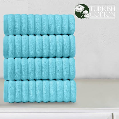 Elegant Comfort Luxury 100% Turkish Cotton Corduroy Ribbed 4 Pack Hand Towel Set 16 x 28 Inch - Absorbent, Super Soft, Quick Dry, Premium Towels for Bathroom, Gym, Spa and Hotel Use, Aqua