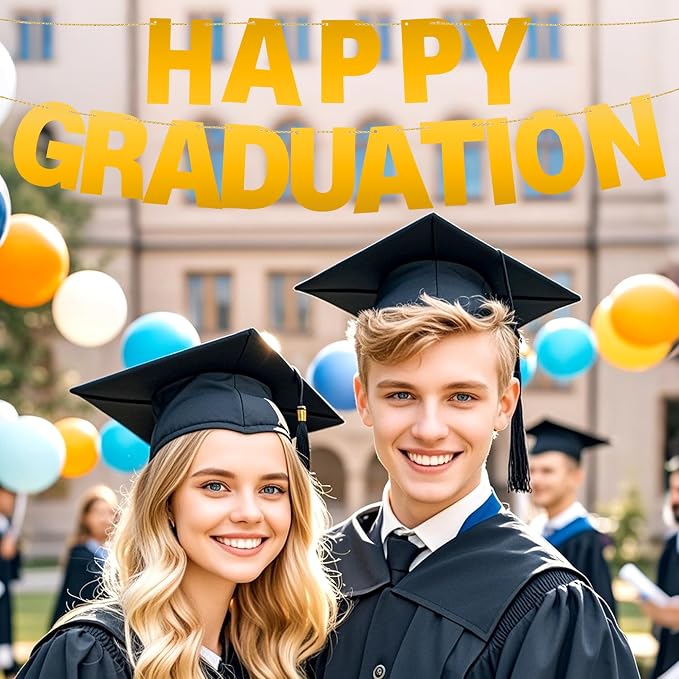 DIY Banner Kit with Letters Bright Gold Customizable Birthday Banners Graduation Banner Custom Party Hanging Banners for Graduation Wedding Party Baby Shower Decoration (Bright Gold)